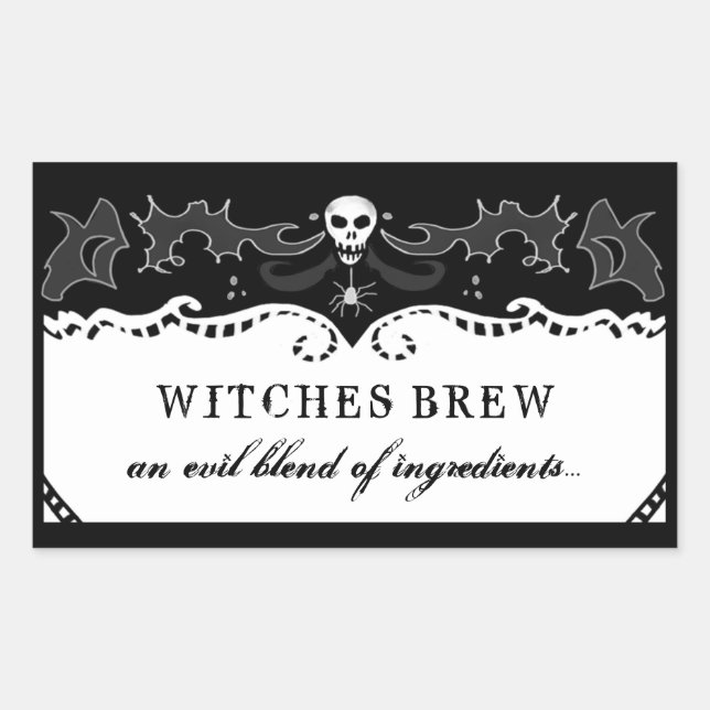 Halloween-rektangulär svartvit etikett - stor (Framsida)