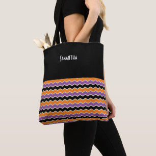 Halloween Retro 1950-talet Chevron Black Orange Na Tygkasse