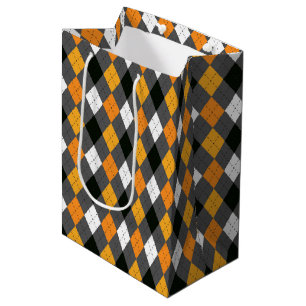 Halloween Retro Argyle Orange Black Grått White