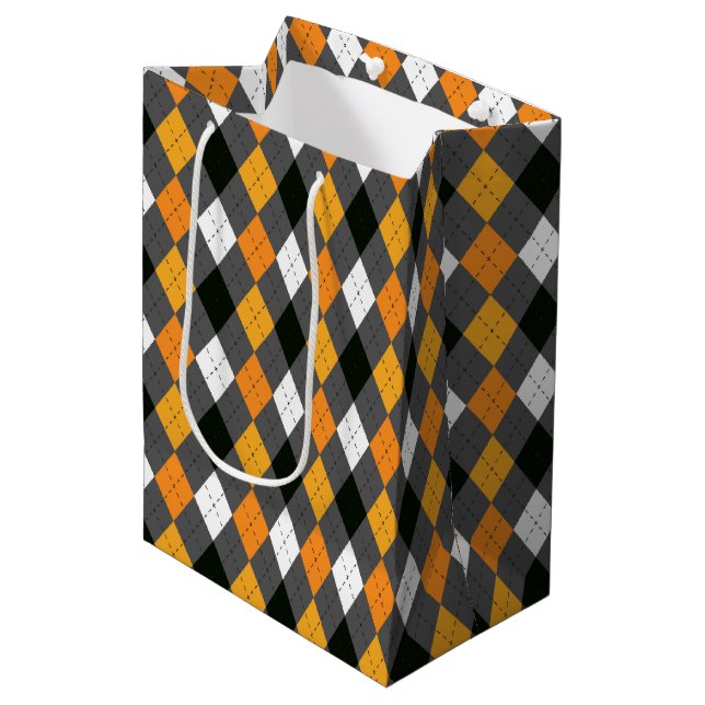 Halloween Retro Argyle Orange Black Grått White (Framsidan Vinklad)