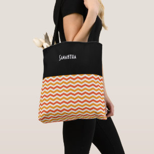 Halloween Retro Chevron Black Orange White Namn Tygkasse