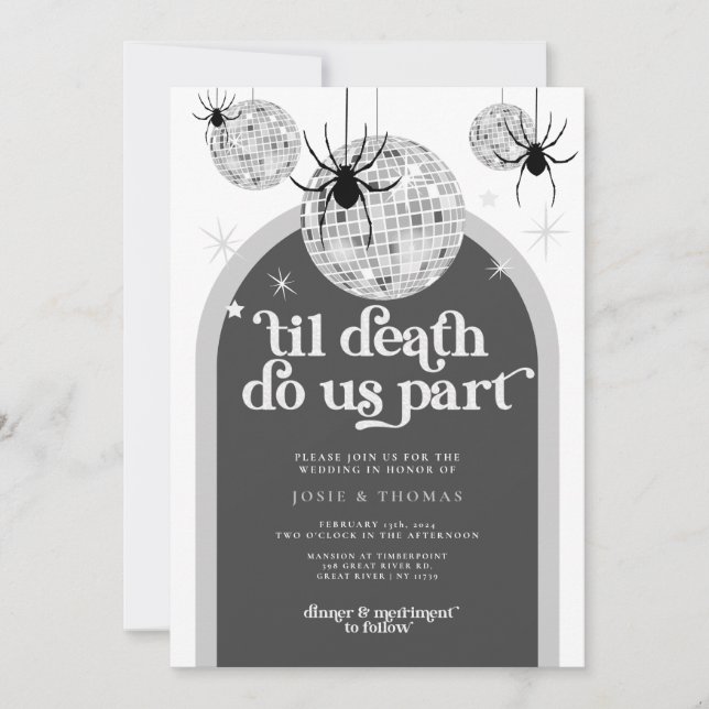 Halloween Retro Disco Spiders bröllopsinbjudan Inbjudningar (Framsida)