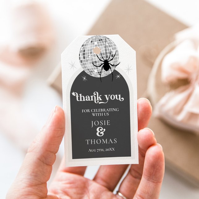Halloween Retro Disco Spiders & Disco Boll Bröllop Presentetikett (Halloween Retro Disco Spiders & Disco Ball Wedding Gift Tags)