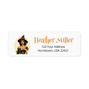 Halloween Retro Häxa Returadressetikett Returadress Etikett