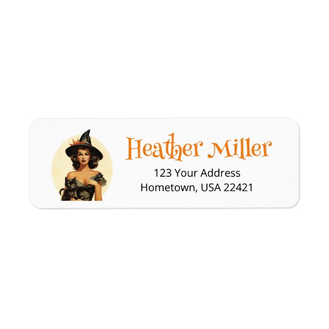 Halloween Retro Häxa Returadressetikett Returadress Etikett (Framsidan)