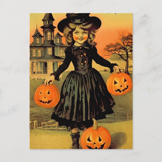 Halloween Retro Häxa Vykort (Framsida)