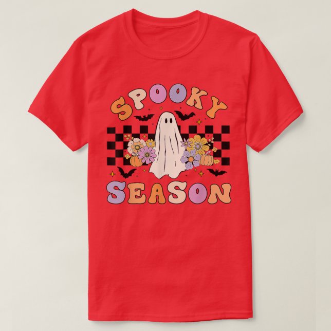 Halloween Retro Hippie Cute Ghost Spooky Season Wo T Shirt (Design framsida)
