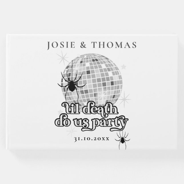 Halloween Retro Spiders & Disco Boll Bröllop Gästböcker (Framsida)