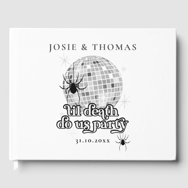Halloween Retro Spiders & Disco Boll Bröllop Gästböcker (Framsida)