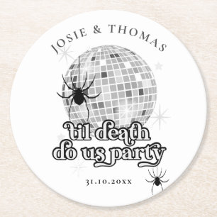 Halloween Retro Spiders & Disco Boll Bröllop Underlägg Papper Rund