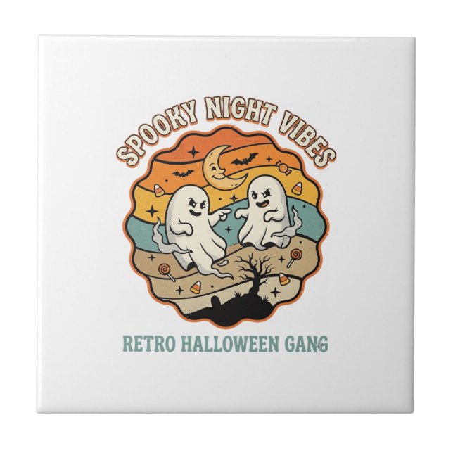 Halloween Retro Spök Natt Kakelplatta (Framsidan)