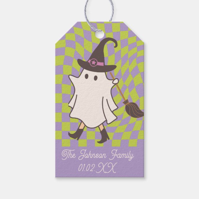 Halloween Retro Spökhäxa Presentetikett (Framsidan)