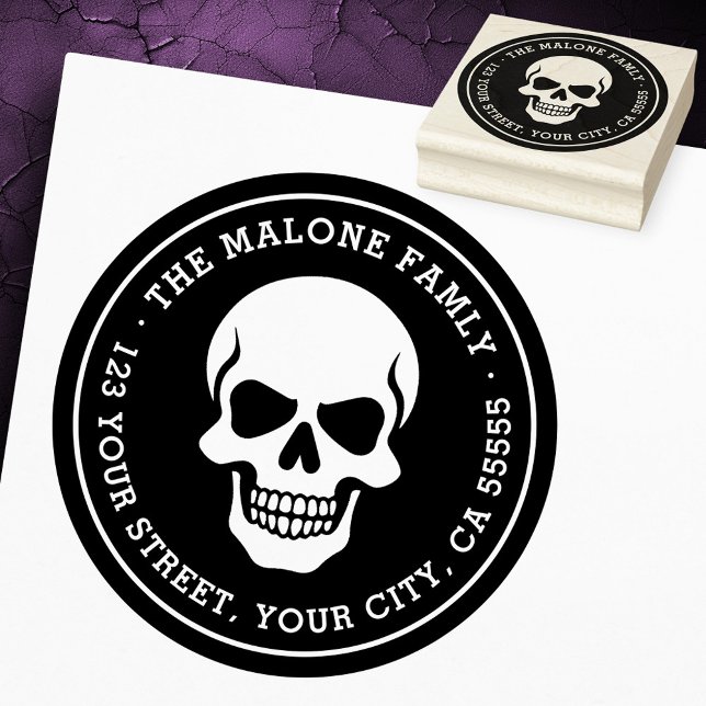 Halloween-returadress Stämpel (Halloween skull return address rubber stamp)