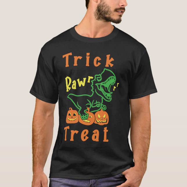 Halloween rex pumpa dinosauriertrikåbehandling t shirt (Framsida)