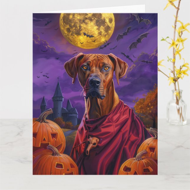 Halloween Rhodesian Ridgeback Vampyr Pumpor Kort (Gul blomma)