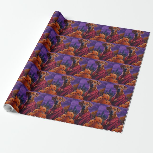 Halloween Rhodesian Ridgeback Vampyr Pumpor Presentpapper (Utrullad)