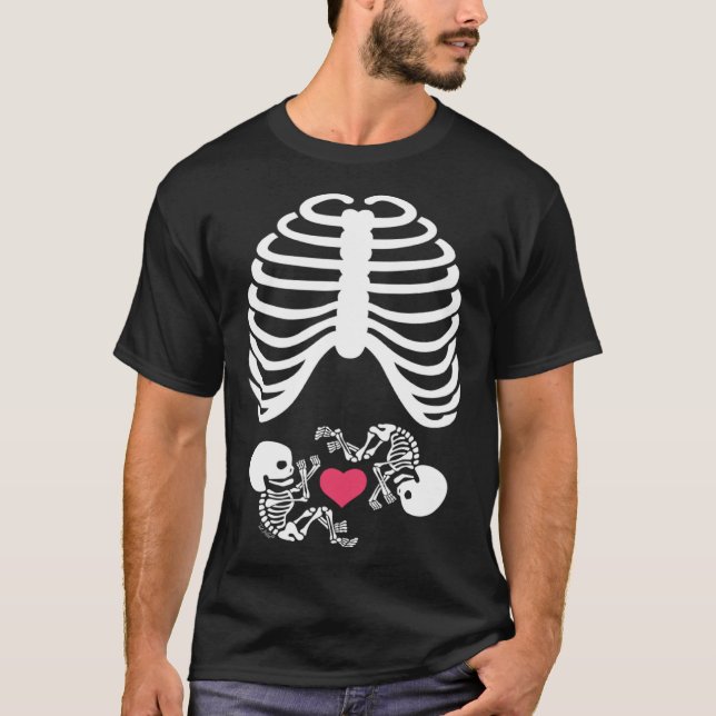 Halloween Rib Cage Pregnancy Expecting Twins Baby  T Shirt (Framsida)
