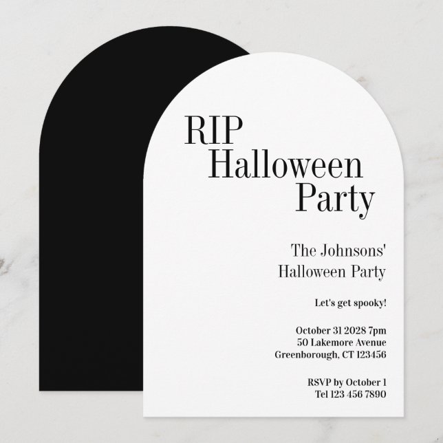 Halloween RIP-fest Svart och Vitt Inbjudningar (Fram/baksida)