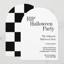 Halloween RIP Party Black and White Check Inbjudningar