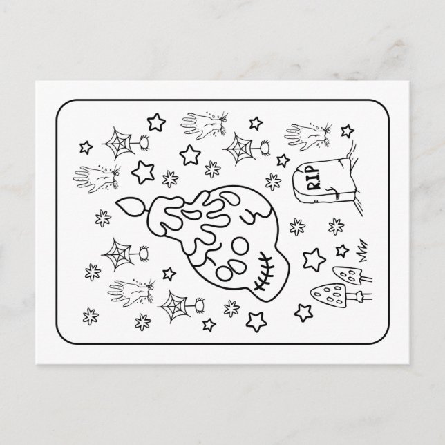Halloween RIP Spöklik Ljusstake Skalle Färgning Vykort (Framsida)