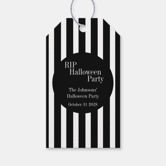 Halloween RIP Svart och vit randig fest Presentetikett (Framsidan)
