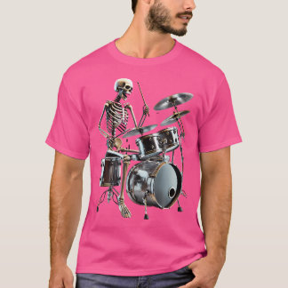 Halloween Rocker Skeleton spelar upp trumma Skull T Shirt