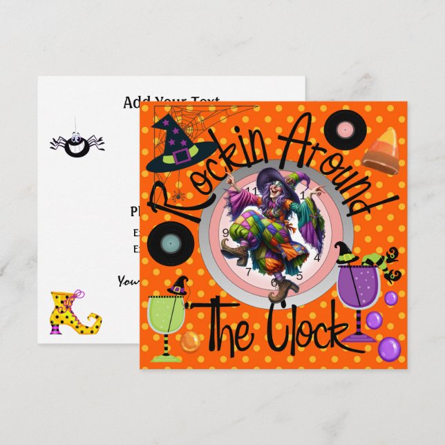Halloween Rockin' runt Klock Party Inbjudningar (Fram/baksida)