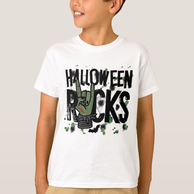 Halloween Rocks skylt T Shirt (Framsida)