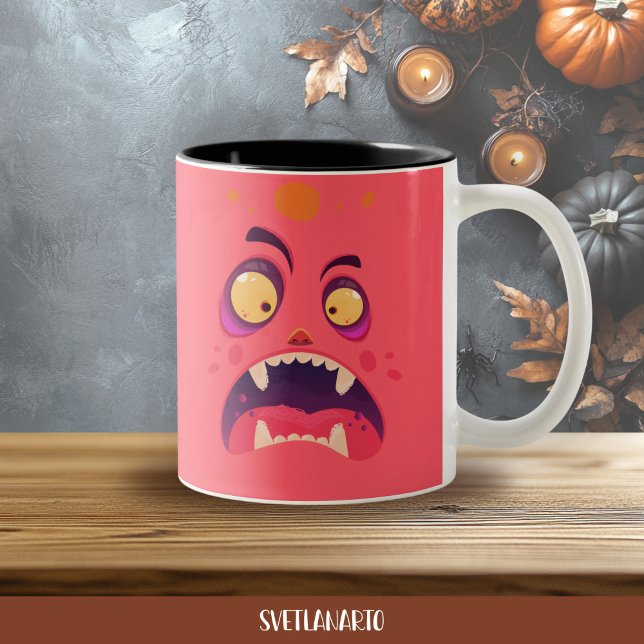 Halloween Röd Chockad Monster Kaffemugg (Frontal view)