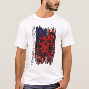 Halloween Röd Skalle Amerikansk Flagga Spindelnät T Shirt