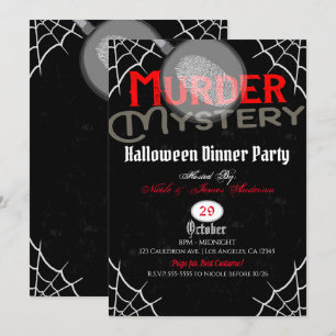 Halloween Röd Svart Mord Mysterium Middag Fest Inbjudningar