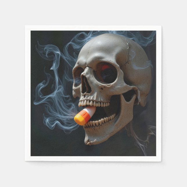 Halloween Rökande Dödskalle Bitande Candy Corn Pappersservett (Framsidan)
