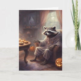 Halloween rolig hälsningskort med tvättbjörnspöke helgkort