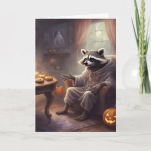 Halloween rolig hälsningskort med tvättbjörnspöke helgkort