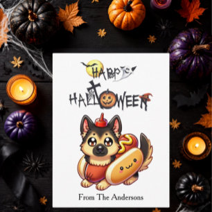 Halloween Rolig Kostym Hund i Hot Dog Kostym Barn Vykort