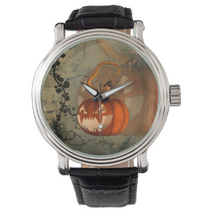Halloween rolig pumpa med den gulliga häxan armbandsur