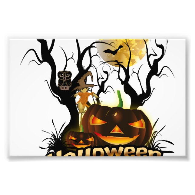 Halloween rolig pumpa med uggla fototryck (Framsidan)