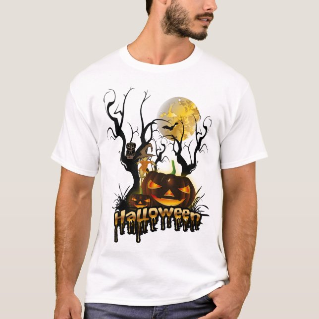 Halloween rolig pumpa med uggla t shirt (Framsida)