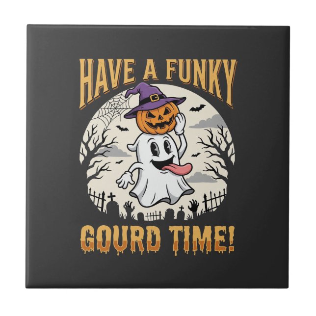 Halloween Rolig Pumpatids Spökpumpa Kakelplatta (Framsidan)