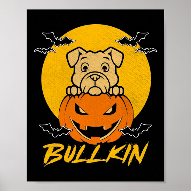 Halloween Roligt Bulldog Halloween Pumpkin Costume Poster (Framsidan)