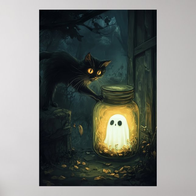 Halloween Roligt Ghost Caught i Burk Poster (Framsidan)