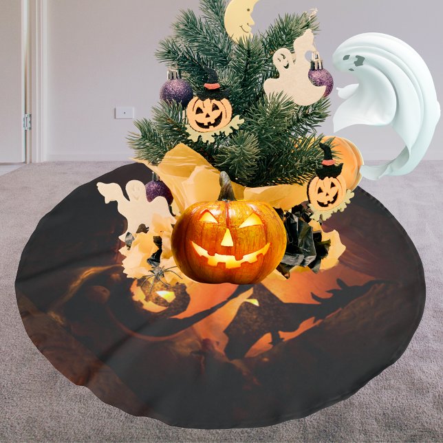 Halloween-Roligt med pumpor, Ghost och Witches Julgransmatta Borstad Polyester (Halloween Fun with Pumpkins, Ghost & Witches Brushed Polyester Tree Skirt)