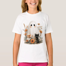 Halloween Roligt T-Shirt - Cute Ghost & Kittie