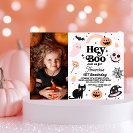 Halloween Rosa Black Hej Boo 1:a födelsedagen Inbjudningar