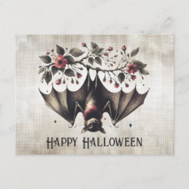 Halloween Rosa Blommor Onda Fladdermöss Gröna blad Vykort