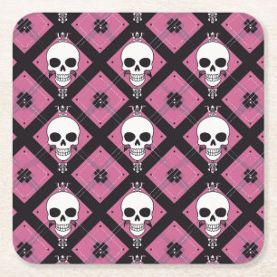 Halloween Rosa Cute Scull Kontrollerad Underlägg Papper Kvadrat