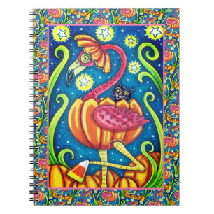 HALLOWEEN ROSA FLAMINGO & BLACK CAT I PUMPKIN ANTECKNINGSBOK