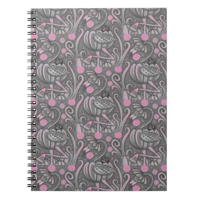 HALLOWEEN ROSA FLAMINGO & BLACK CAT I PUMPKIN, ANTECKNINGSBOK (Framsidan)