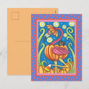 HALLOWEEN ROSA FLAMINGO & BLACK CAT I PUMPKIN HELG VYKORT