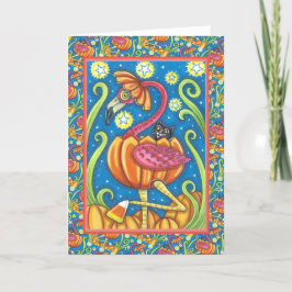 HALLOWEEN ROSA FLAMINGO & BLACK CAT I PUMPKIN HELGKORT
